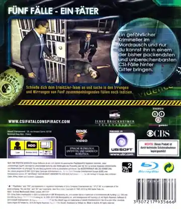 CSI - Fatal Conspiracy (USA) box cover back